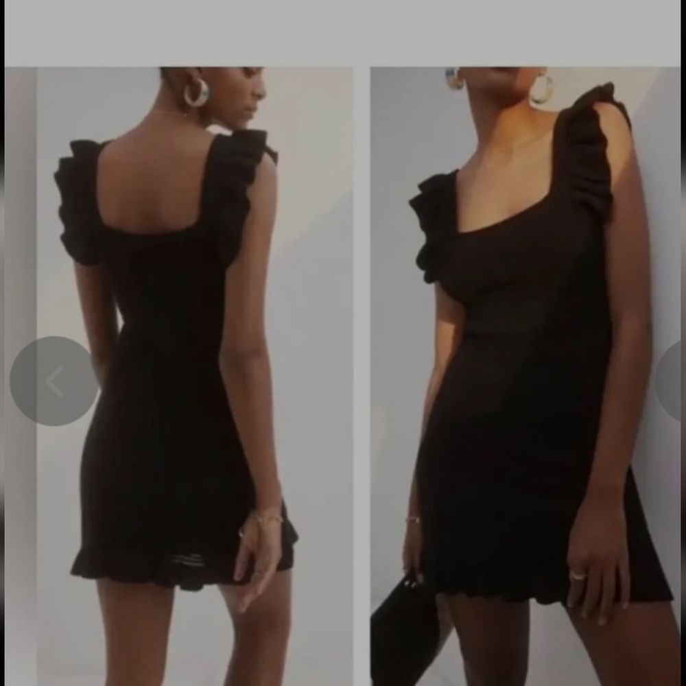 Anthropologie Black Ruffle-Shoulder Mini Dress